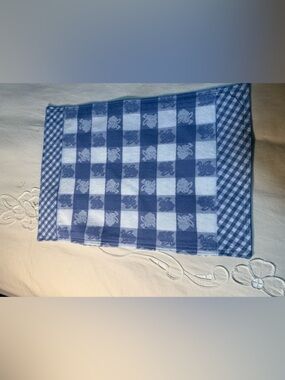 Bunnies and gingham 6 placemats and 6 matching napkins light blue .